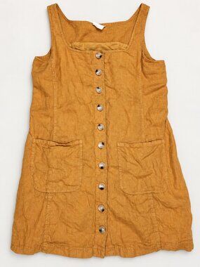 Lou & Grey M Mustard 100% Linen Button Front Shift Dress